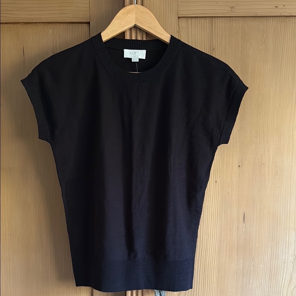 LOFT Classic Black Short Sleeve cotton sweater Top Petite XXS